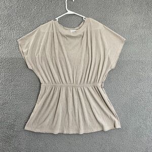 Gilli Top Women‎ 1X Beige Short Sleeve Blouse